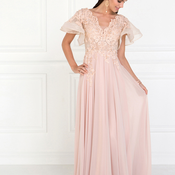 Chiffon Wide V-Neck A-Line Long Dress GL1587
